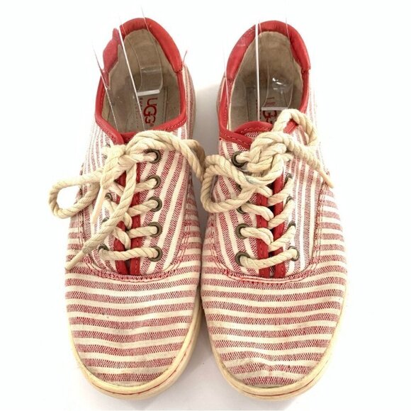 Ugg Australia womens sneakers size 6 37 red canvas striped lace up nautical - Picture 2 of 13